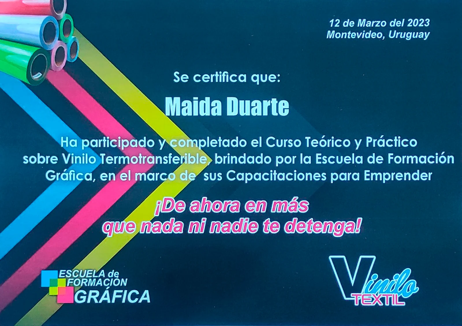 Certificado del Curso sobre Vinillo Termotransferible