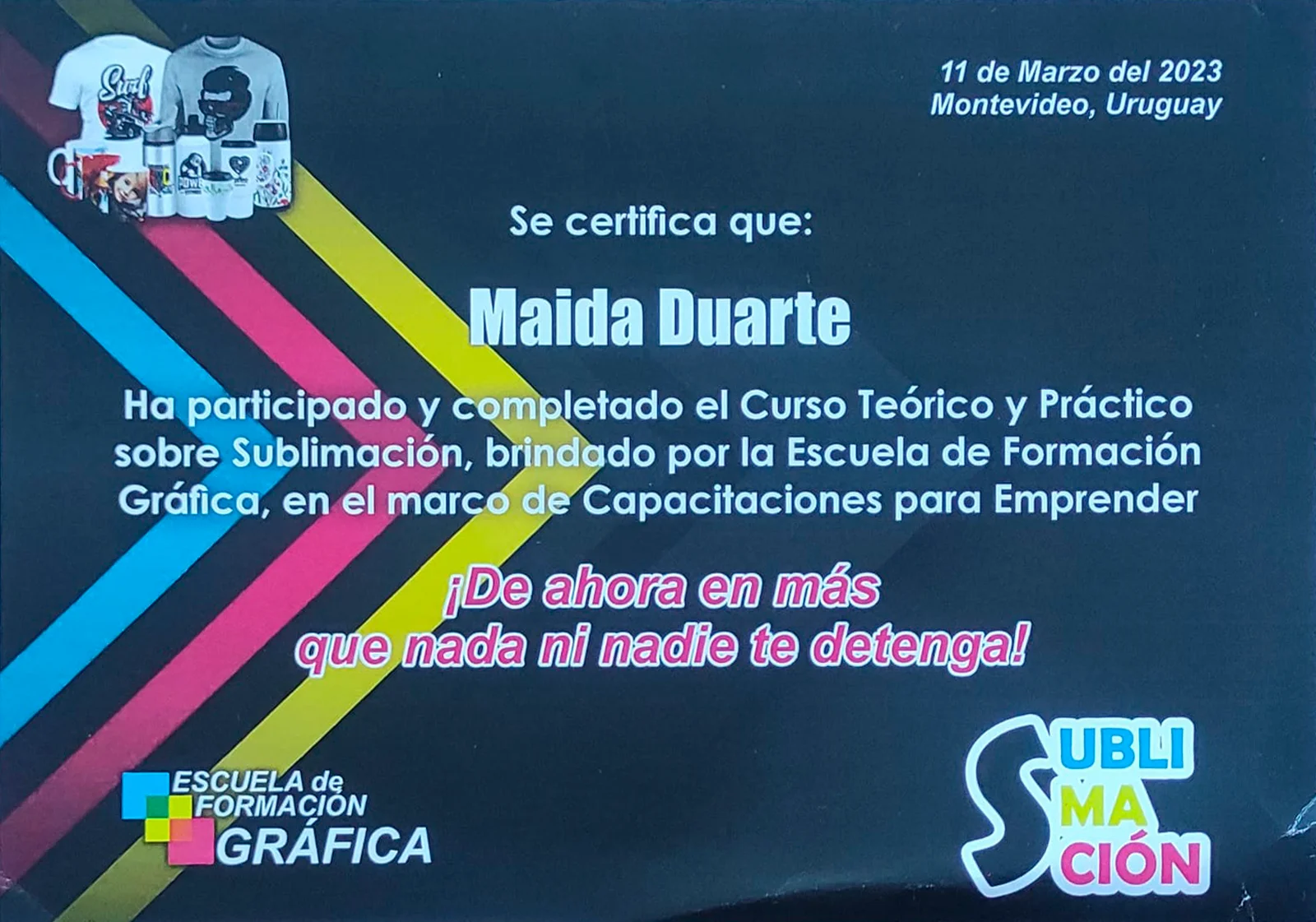 Certificado del Curso sobre Sublimación
